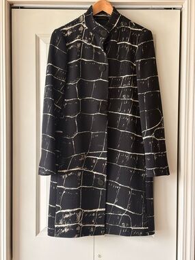 MaxMara Italy Black and Cream Patterned Women's Coat Dress